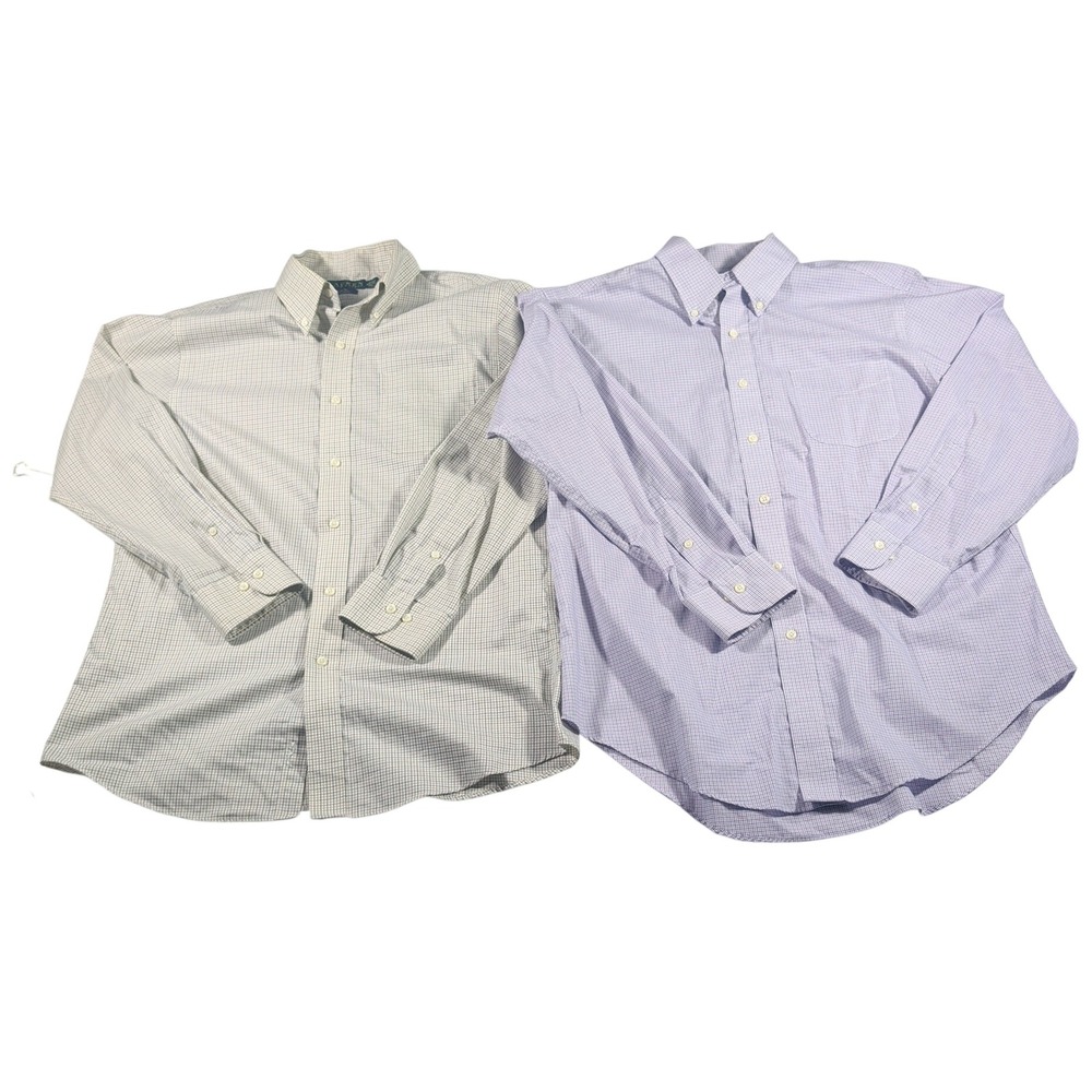 Lauren Ralph Lauren Shirt Mens 16 32/33 Multi 2pk Slim Non Iron Cotton Check LS